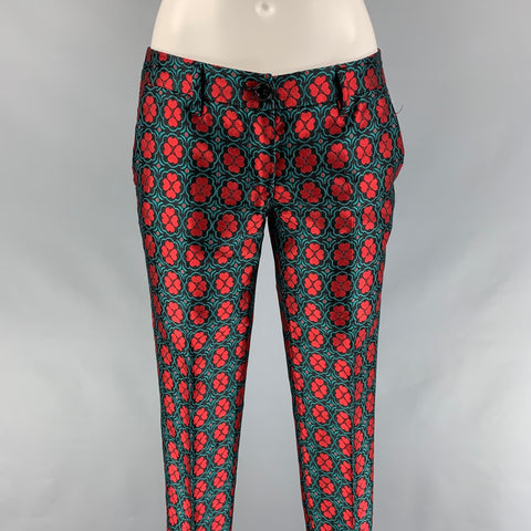 LOVE MOSCHINO Size 4 Black & Red Jacquard Polyester Dress Pants
