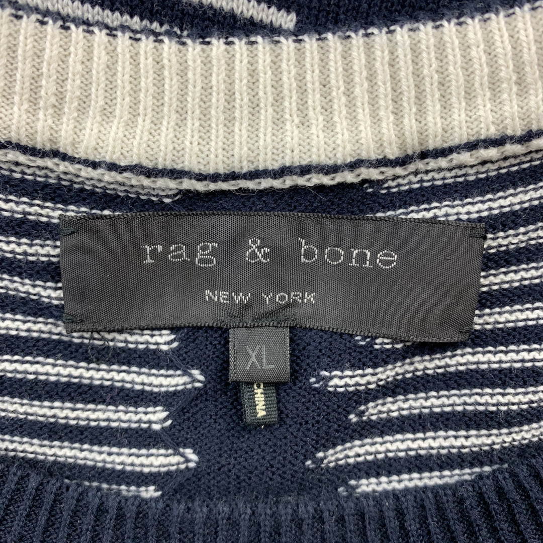 RAG & BONE Size XL Navy & White Stripe Cotton Crew-Neck Pullover