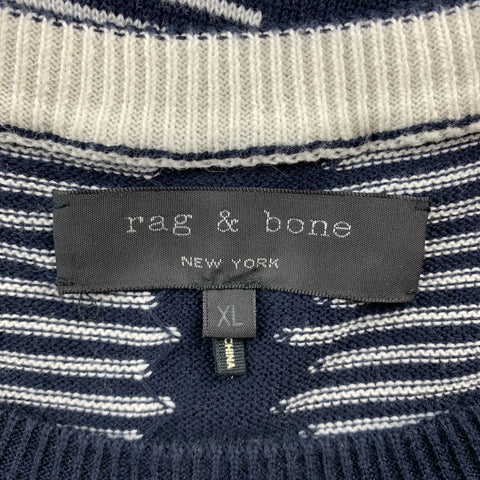RAG &amp; BONE Taille XL Pull à col rond en coton à rayures bleu marine et blanc
