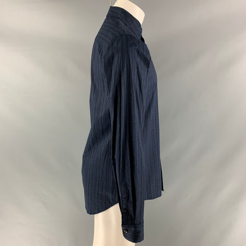 ELIE TAHARI Size M Navy Print Cotton &  Elastane Button Up Long Sleeve Shirt