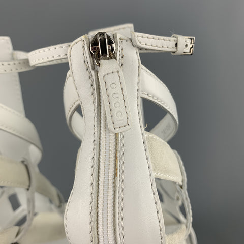 GUCCI Size 9 White Leather & Suede Strappy Platform LIFFORD MELBOURNE Gladiator Sandals
