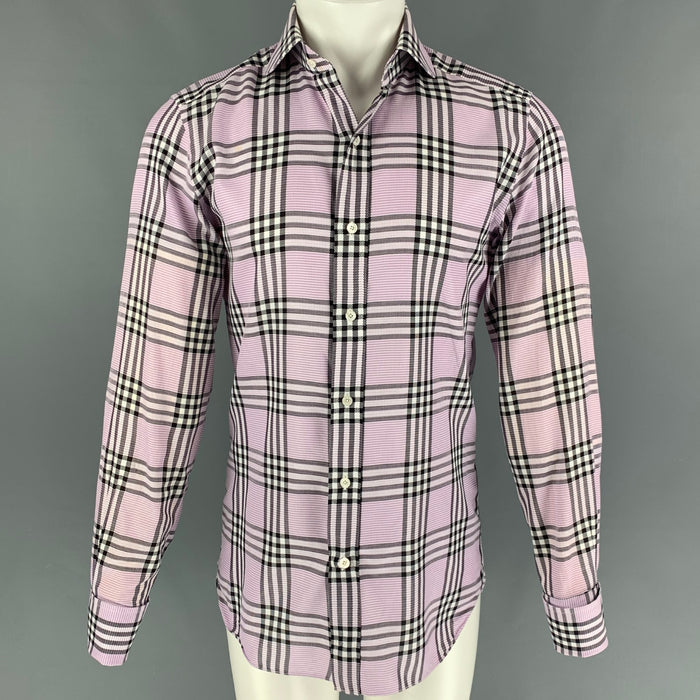TOM FORD Size M Lilac Black White Plaid Cotton Long Sleeve Shirt