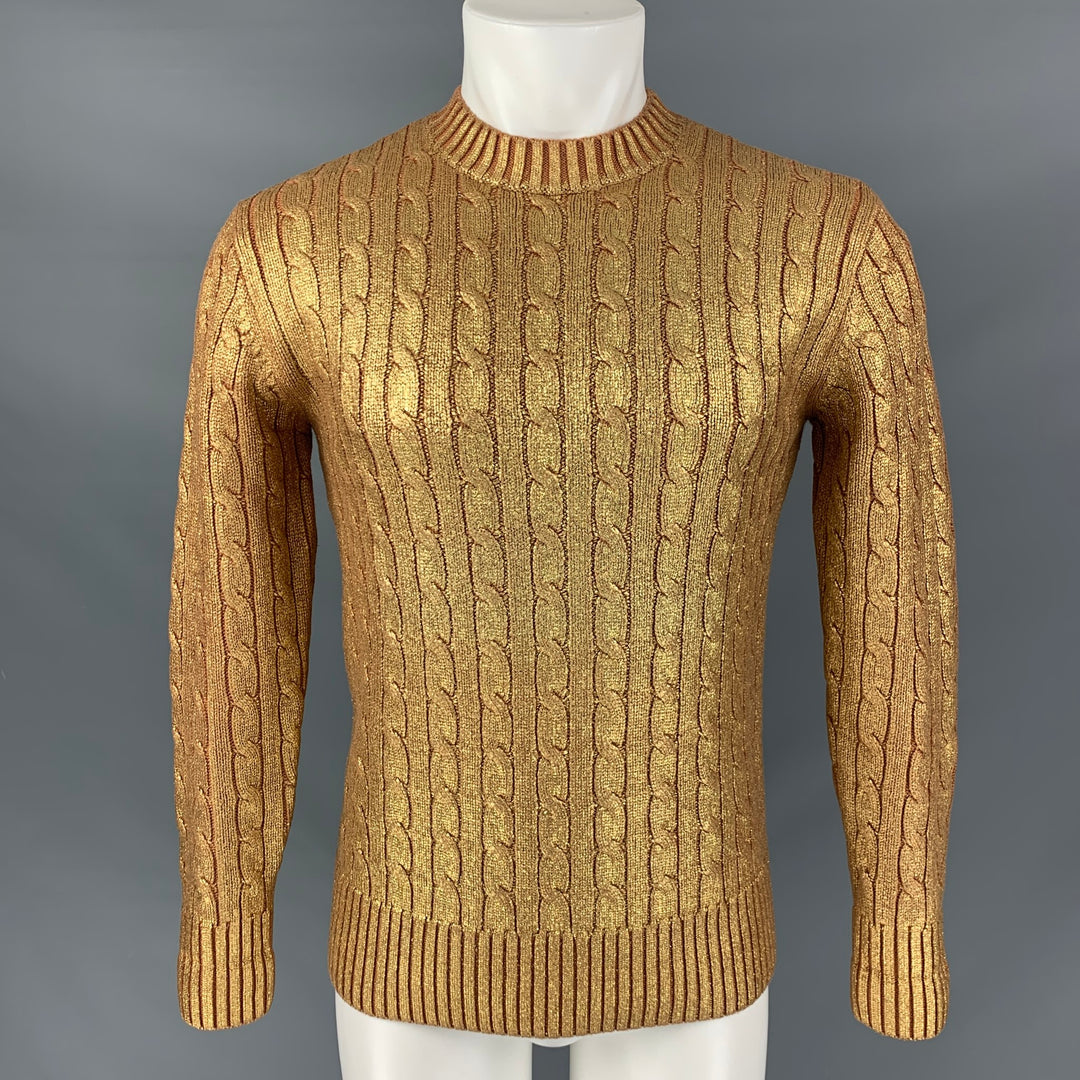 SIES MARJAN Size XS Gold Cable Knit Merino Wool Crew-Neck Sweater