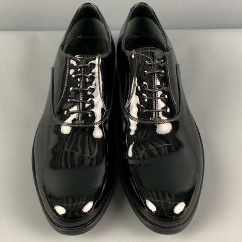 BRIONI Size 9 Black Patent Leather Lace Up Shoes