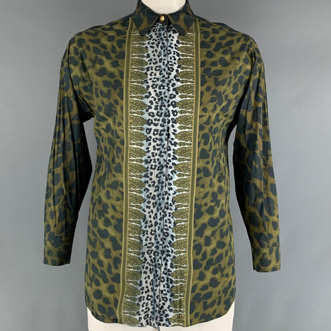 VERSUS by GIANNI VERSACE Size 44 Green Black Animal Print Long Sleeve Shirt