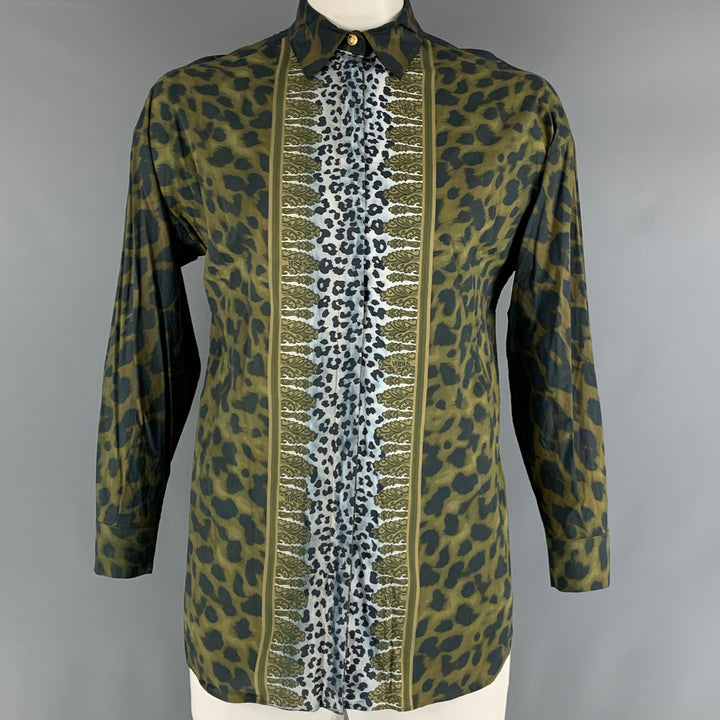 VERSUS by GIANNI VERSACE Size 44 Green Black Animal Print Long Sleeve Shirt
