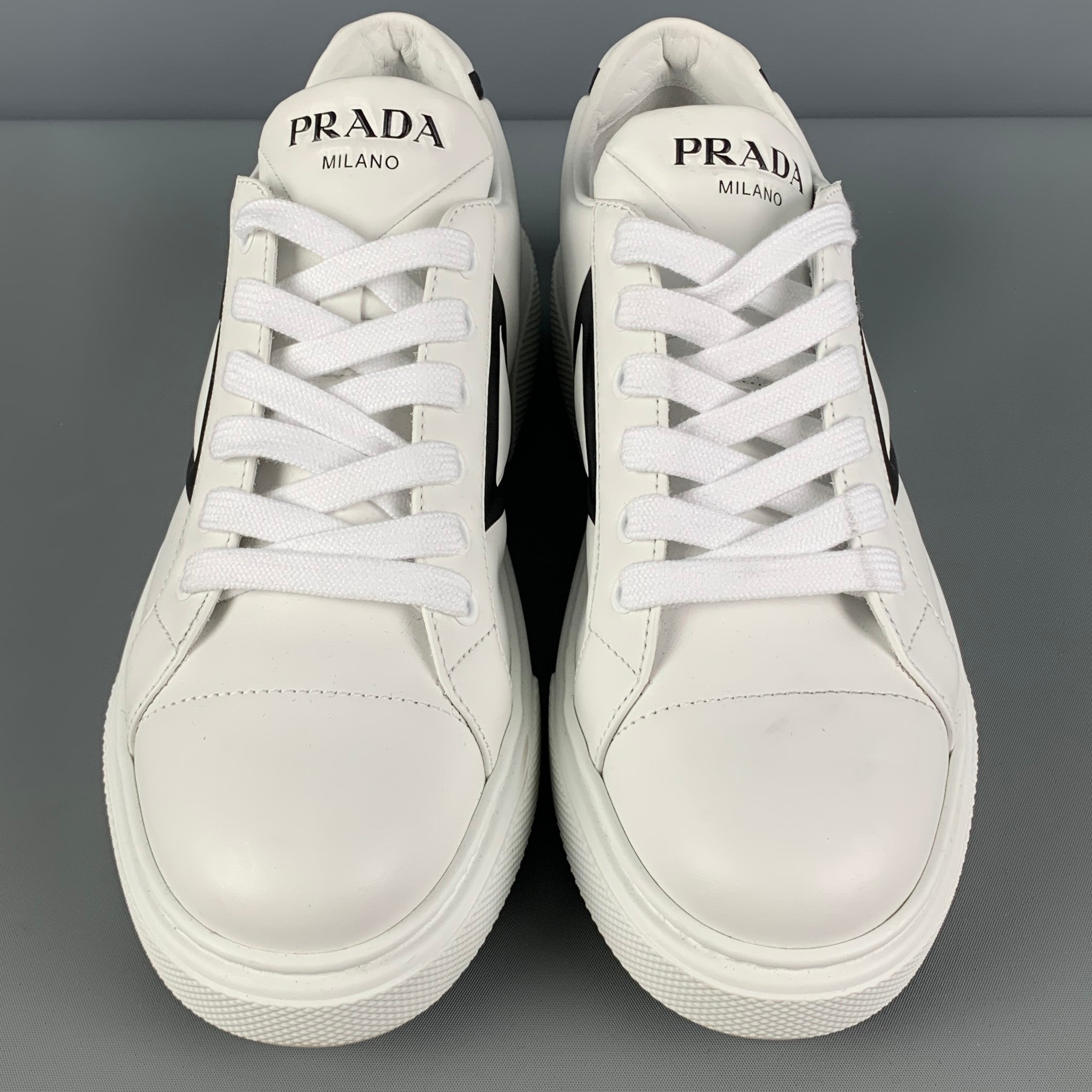 PRADA Size 7.5 White Leather Lace Up Sneakers – Sui Generis