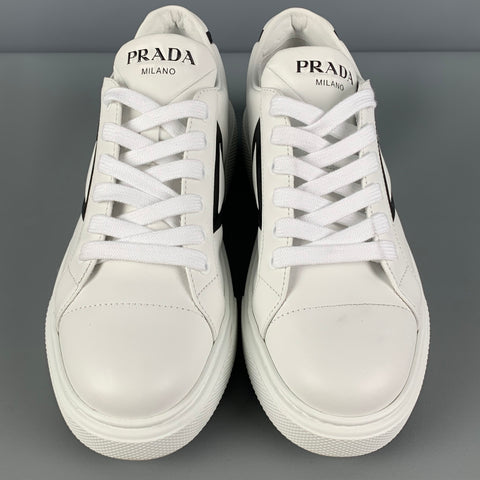 PRADA Size 7.5 White Leather Lace Up Sneakers