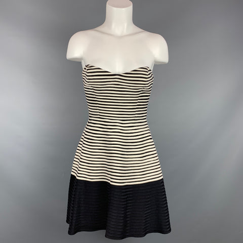 PARKER Taille XS Robe bustier en soie à rayures noires et blanches