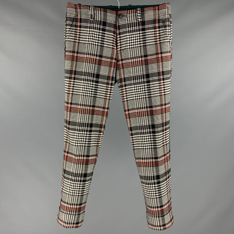 M. TURK Taille 31 Pantalon décontracté noir à carreaux multicolores en mélange de polyester à devant plat