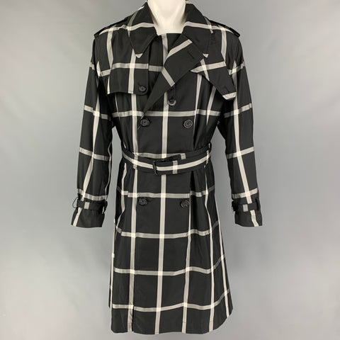 ALEXANDER McQUEEN FW 18 Size 38 Black White Window Pane Belted Trenchcoat