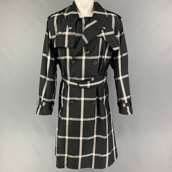 ALEXANDER McQUEEN FW 18 Size 38 Black White Window Pane Belted Trenchcoat