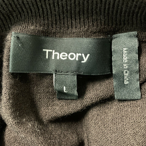 THEORY Size L Brown Solid Wool Long Sleeve Pullover