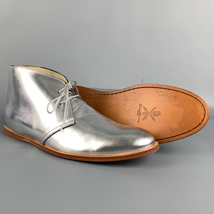 OPENING CEREMONY Size 11 Silver Metallic Leather Lace Up Boots