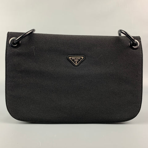 PRADA Black Fabric Acetate Chain Shoulder Bag Handbag