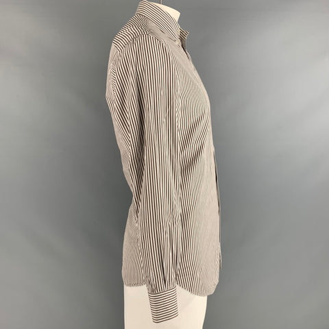 SALVATORE FERRAGAMO Size L Brown White Stripe Cotton Long Sleeve Shirt
