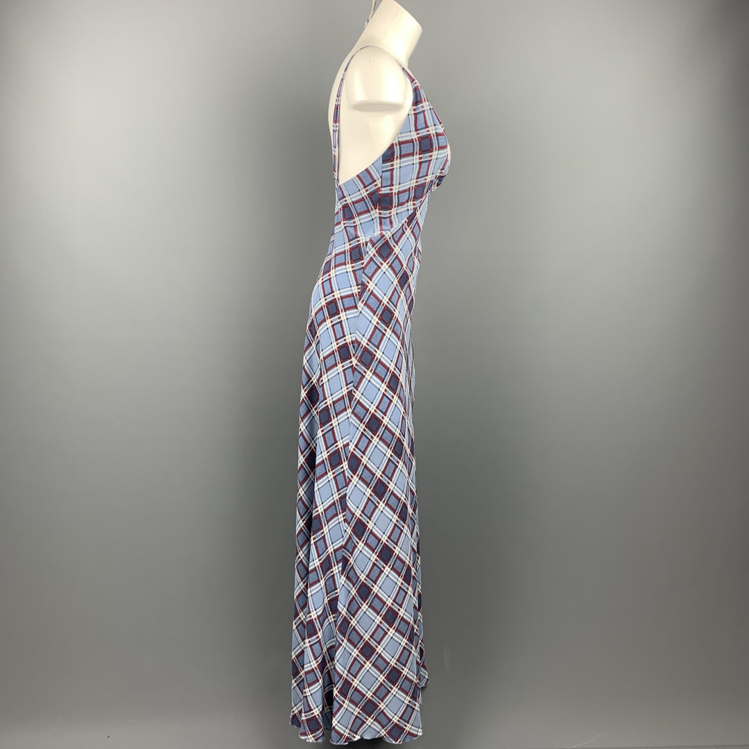MARC JACOBS Size 8 Blue Plaid Silk Long Maxi Double Strap Dress