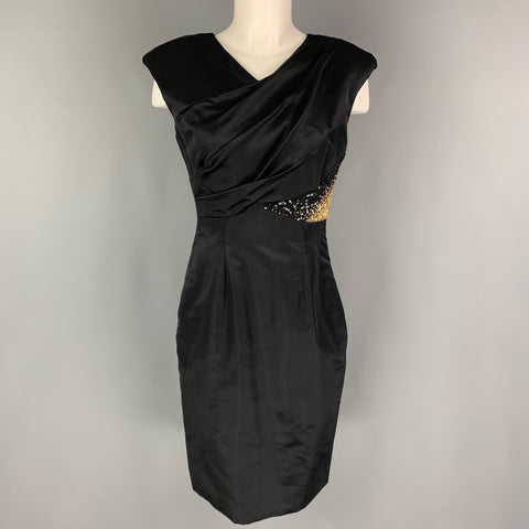 MONIQUE LHUILLIER Taille 4 Robe de cocktail à paillettes en rayonne de soie or noir
