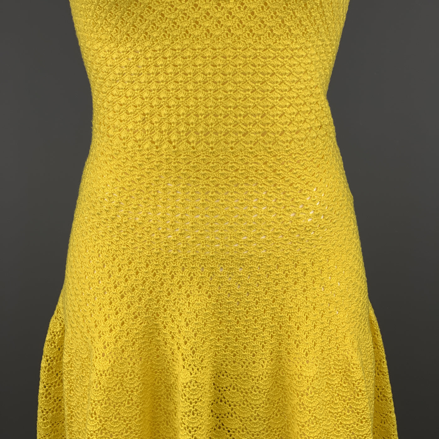 OSCAR DE LA RENTA Size XS Yellow Cotton Hand Knit Crochet Lace Sleeveless Cocktail Dress