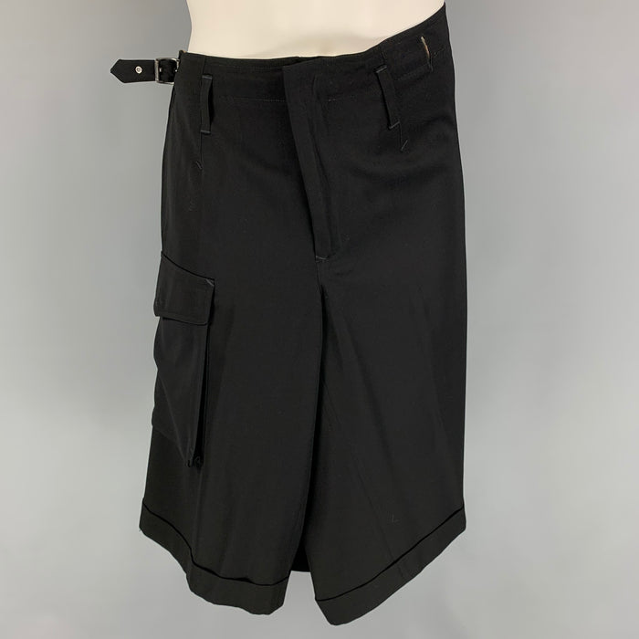 JEAN PAUL GAULTIER Size 30 Black Virgin Wool Wrap Around Shorts