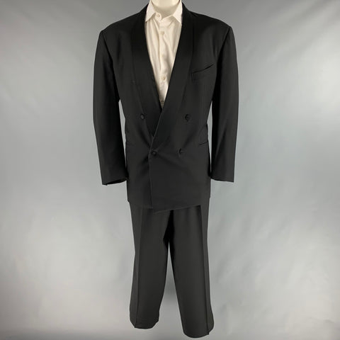 ERMENEGILDO ZEGNA Size 50 Black Wool Double Breasted Tuxedo