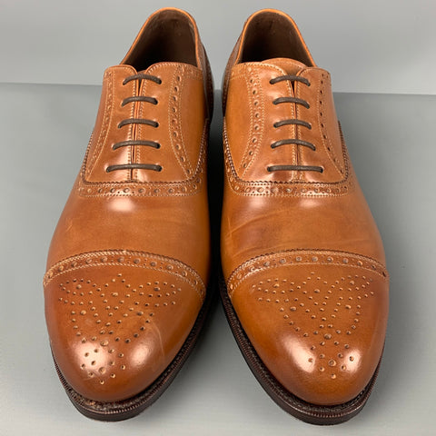 CARMINA Size 11.5 Tan Perforated Leather Cap Toe Lace Up Shoes