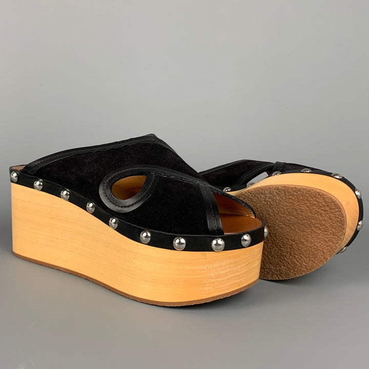 ISABEL MARANT Size 6 Black Suede Leather Studded Platform Sandals