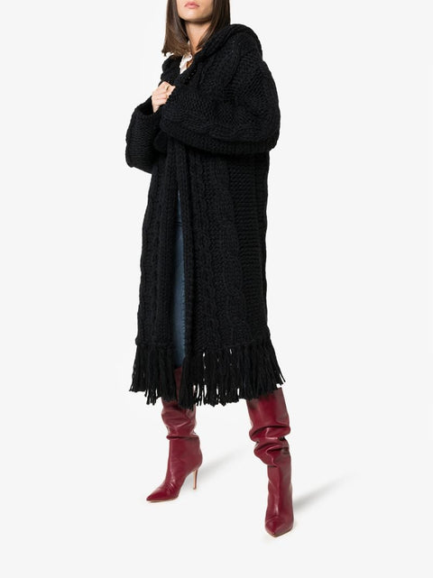 SAINT LAURENT Size M Black Wool Blend Open Front Cable Knit Cardigan Coat