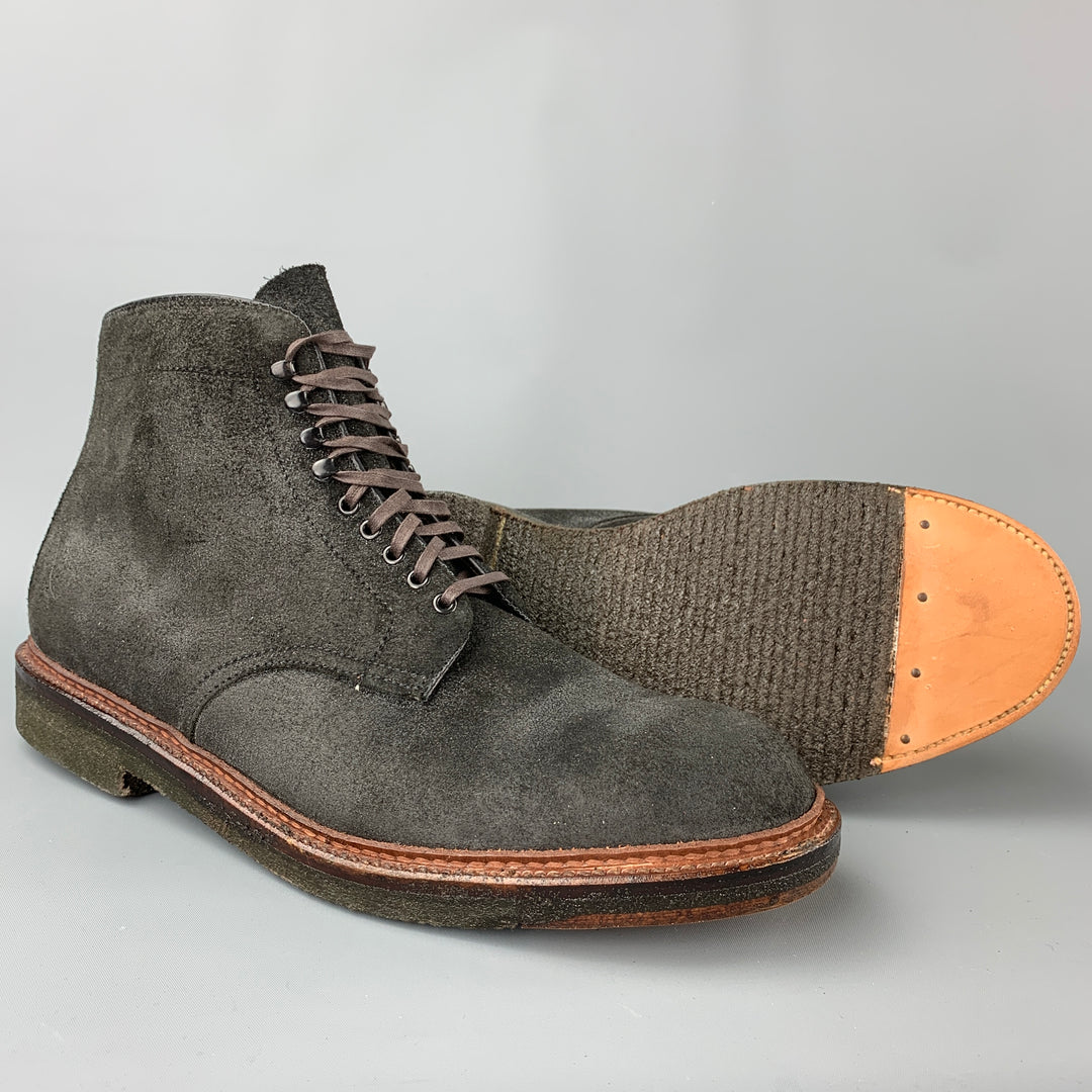 ALDEN x Context Rough Roy Boot Earth Chamois Size 10 Black Textured Leather Crepe Sole Boots