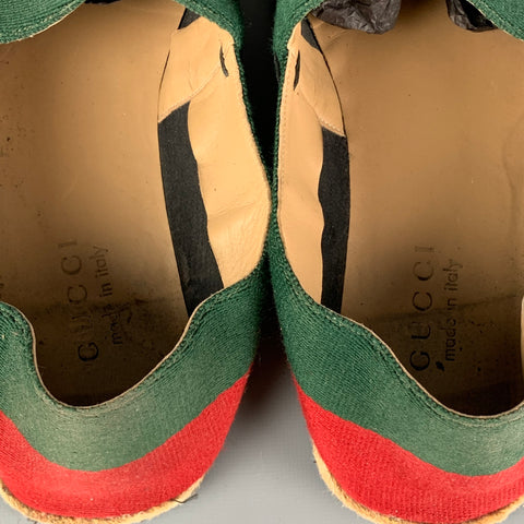 GUCCI Size 10.5 Green Red Stripe Canvas Espadrille Loafers