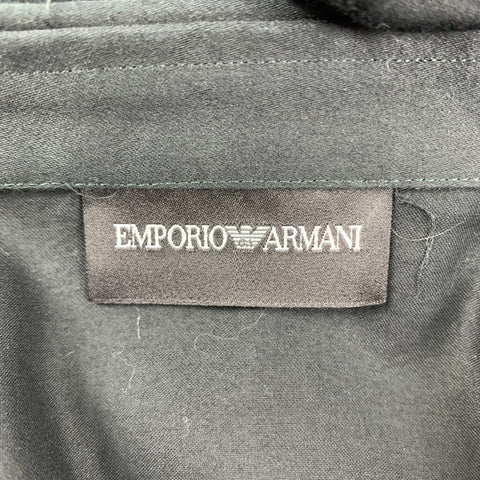 EMPORIO ARMANI Size L Black White Stripe Cotton Zip Up Short Sleeve Shirt