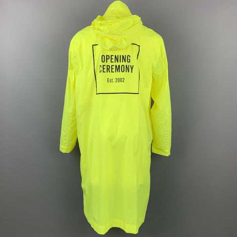 OPENING CEREMONY Size M Neon Yellow Logo Nylon Hooded Raincoat