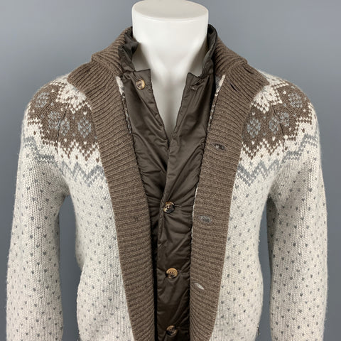 BRUNELLO CUCINELLI Size S Light Gray & Taupe Cashmere Simulated Vest Jacket