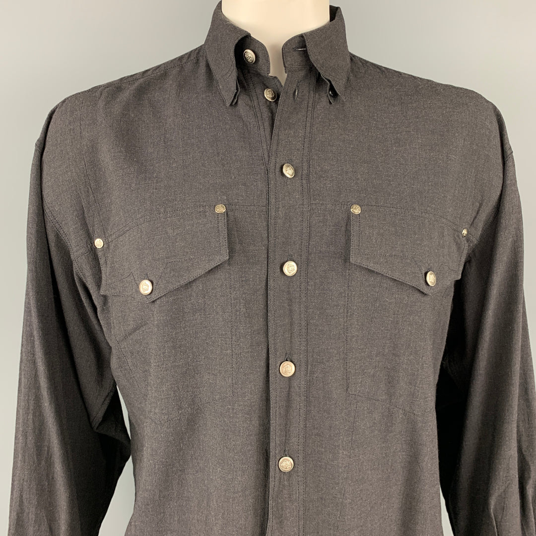 Vintage VERSACE JEANS COUTURE Size M Charcoal Viscose Blend Long Sleeve Shirt