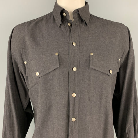 Vintage VERSACE JEANS COUTURE Size M Charcoal Viscose Blend Long Sleeve Shirt