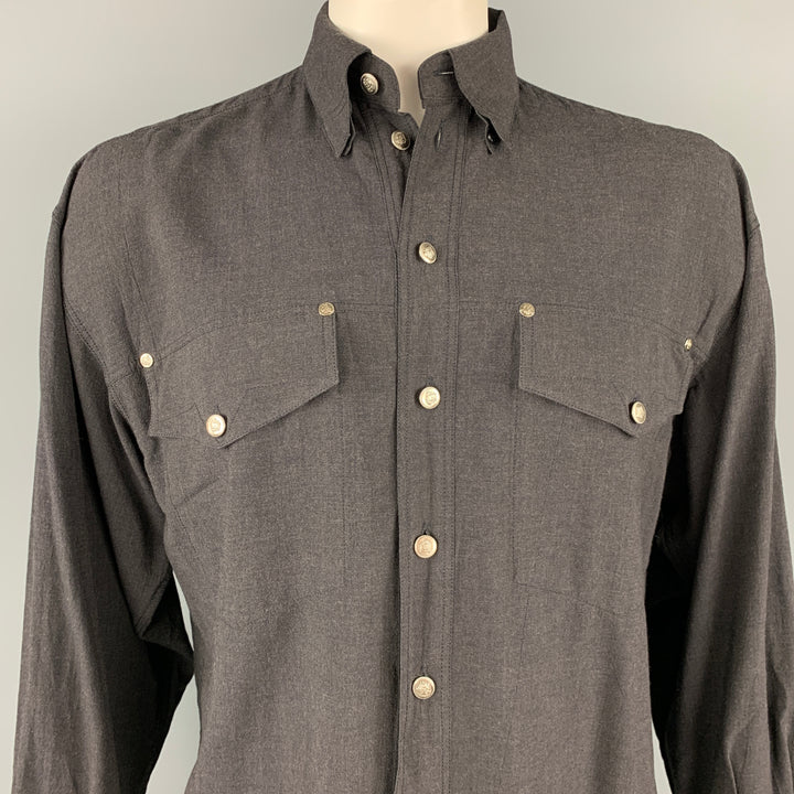Vintage VERSACE JEANS COUTURE Talla M Camisa de manga larga mezcla de viscosa carbón