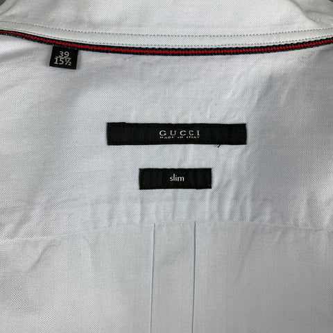 GUCCI Size S Light Blue Solid Cotton Patch Pockets Long Sleeve Shirt