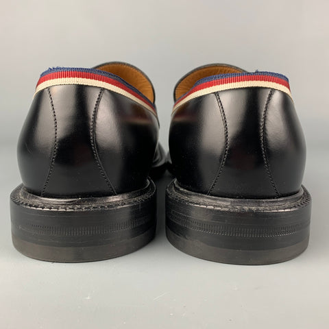 GUCCI Size 9 Black Ribbon Trim Leather Penny Loafers