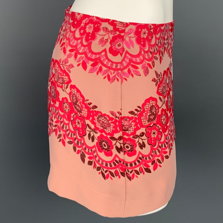 VALENTINO Size 6 Pink Jacquard Polyester Blend Mini Skirt
