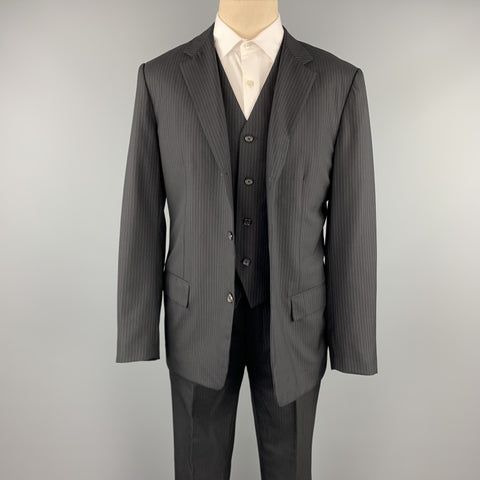 JIL SANDER Size 42 Long Black Stripe Wool Notch Lapel 3 Piece Suit