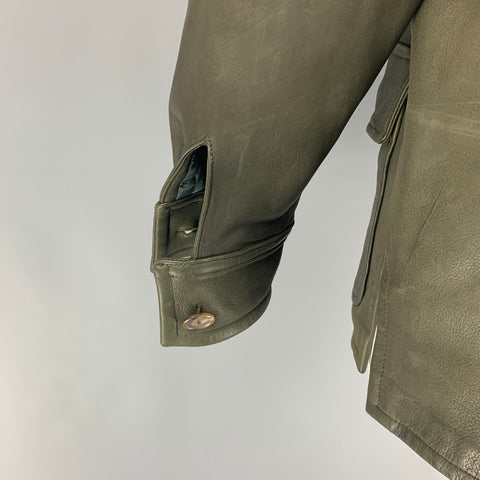 Vintage RALPH LAUREN Size S Olive Leather Print Shirt Jacket