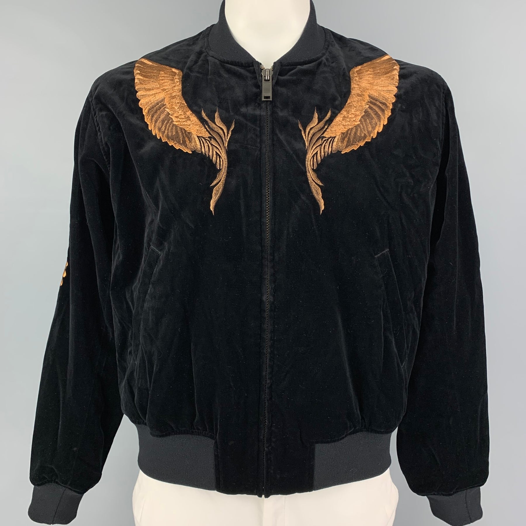 CHRISTIAN DADA FW19 Size 40 Black Copper Feather Embroidery