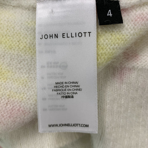 JOHN ELLIOTT Size XL Off White Yellow Painted Angora  Nylon Crew-Neck Sweater