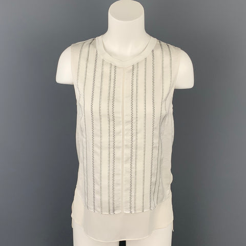 VINCE Talla XS Blusa a capas de poliéster/seda bordada blanca