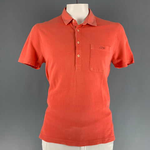 LACOSTE Size XL Orange Cotton One pocket Polo