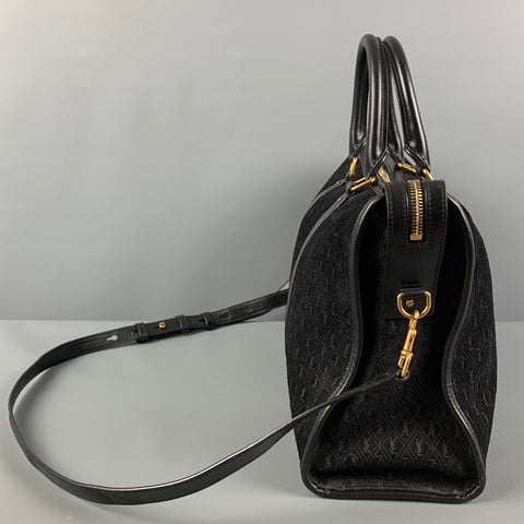 SAINT LAURENT Sac à main fourre-tout en cuir suédé monogramme noir