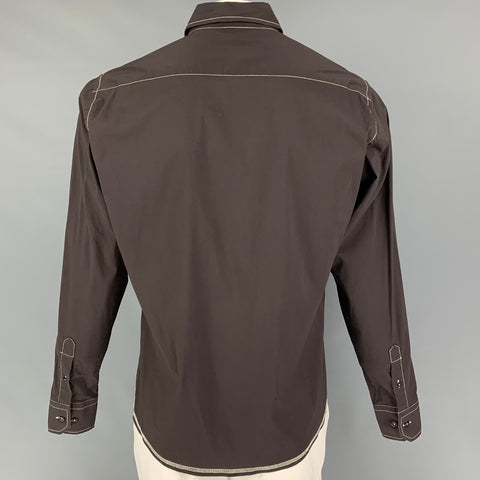 GEORG ROTH Size L Brown Cotton Blend Button Up Long Sleeve Shirt
