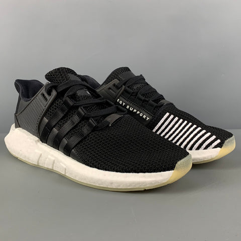 ADIDAS EQ3 SUPPORT 93/17 Size 10.5 Black White Stripe Mixed Materials Lace Up Sneakers