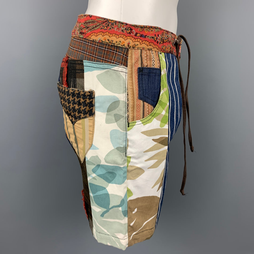 MONITALY Size M Multi-Color Patchwork Cotton Blend Drawstring Crazy Shorts