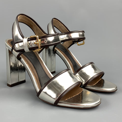 MARNI Size 6 Silver Metallic Leather Slingback Sandals